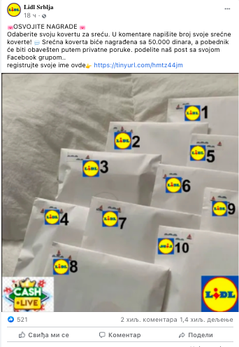 Screen shot lažne Lidl nagradne igre